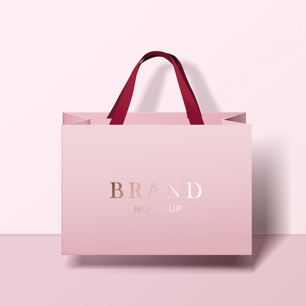 Vetor bolsa de compras . sacos de papel em branco rosa. pacote de produto comercial para o modelo de marca corporativa.