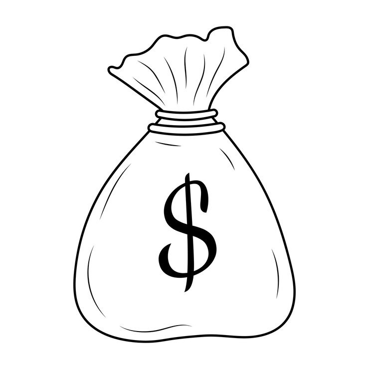 Vetor bolsa de dinheiro com sinal de dólar ícone linear de rabisco sucesso de riqueza conceito de banco ou finanças