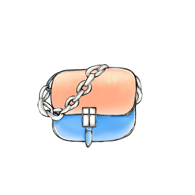 Vetor bolsa ilustração bolsa elegante desenhada à mão em luz azul e rosa