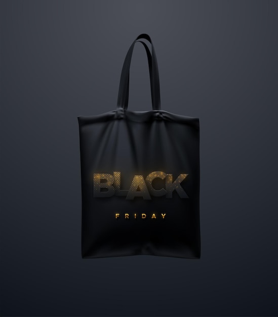 Vetor bolsa preta com placa da black friday