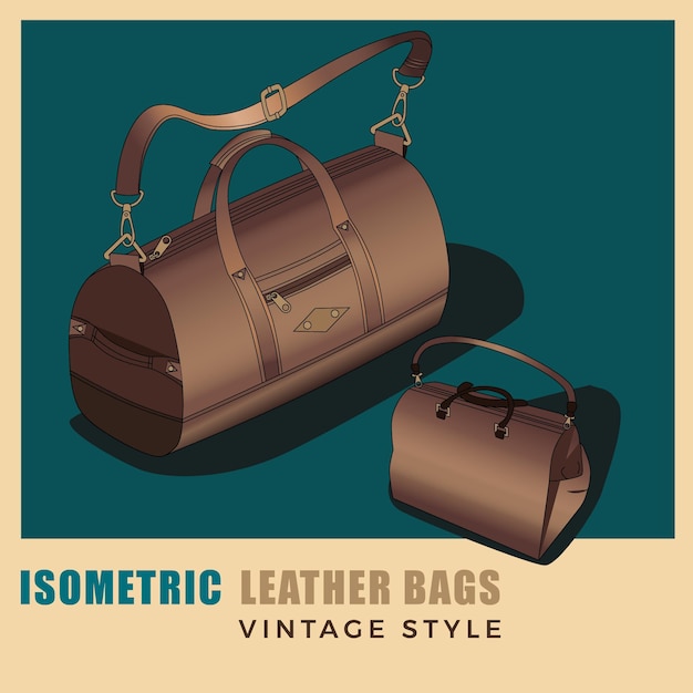 Vetor bolsas de couro isométricas estilo vintage