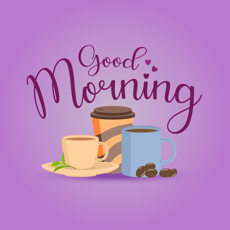 Vetor bom dia com ilustração vetorial premium de chá e café