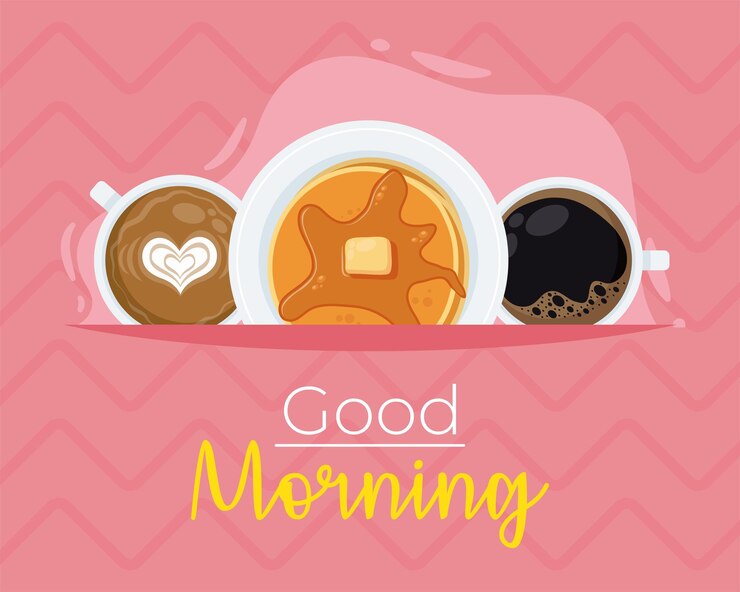 Vetor bom dia letras com café da manhã