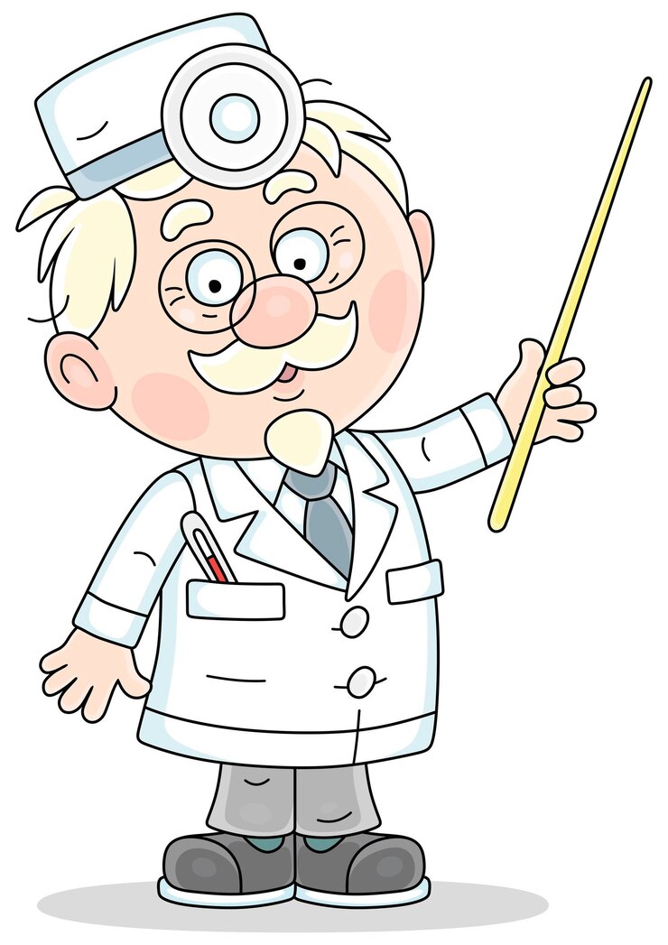 Vetor bom velho médico segurando um ponteiro e explicando um tópico de uma lição para estudantes e pacientes
