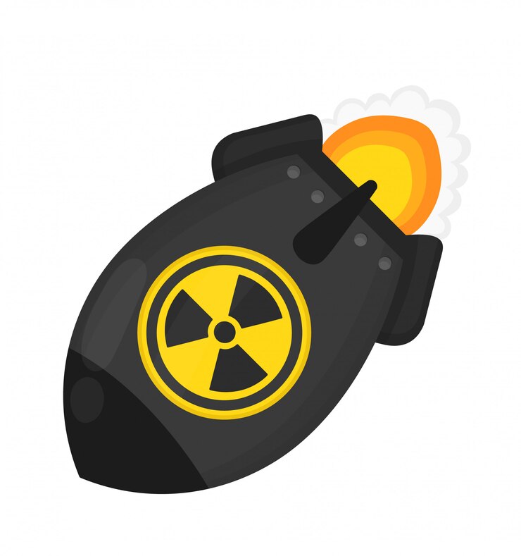 Bomba atômica. Conceito de guerra nuclear. personagem de desenho animado plana ilustração ícone do design.