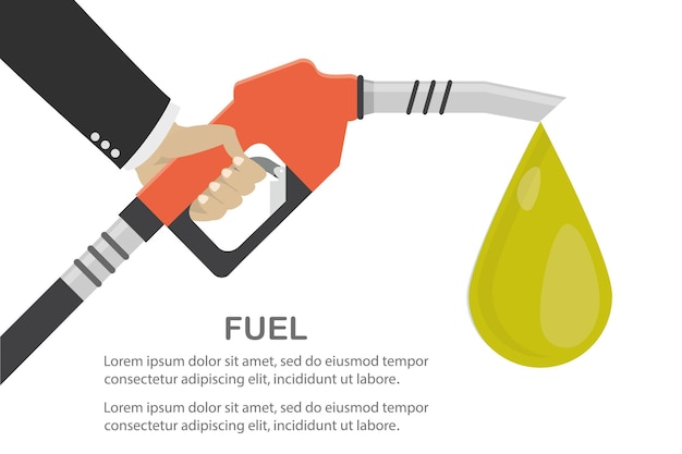 Bomba de combustível na mão homem Ilustração vetorial da estação de gasolina