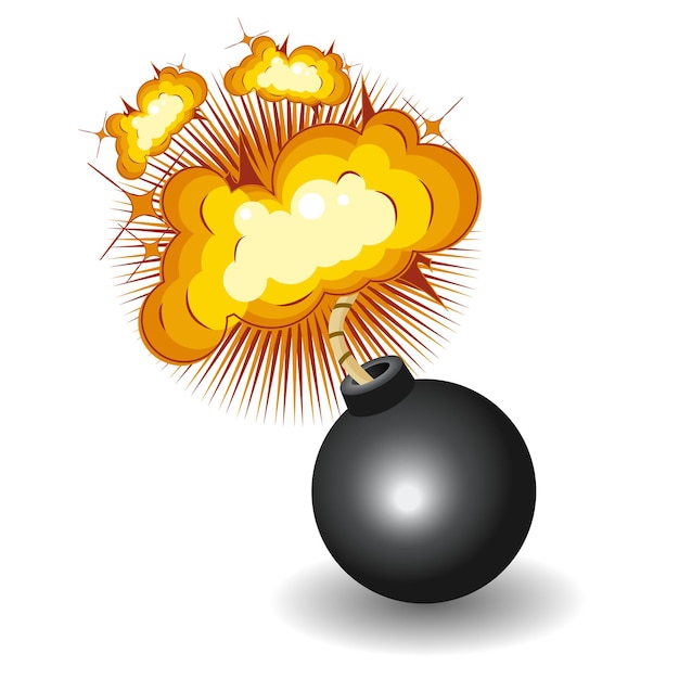 Vetor bomba preta redonda com fusível em chamas