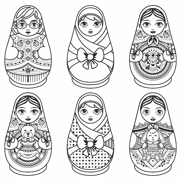 Matryoshka. Boneca De Nidificação Popular Russa. Boneca Babushka. Modelo  Para Livro De Colorir. Monocromático. Preto E Branco. Ilustração Vetorial  No Fundo Branco Royalty Free SVG, Cliparts, Vetores, e Ilustrações Stock.  Image 53963527