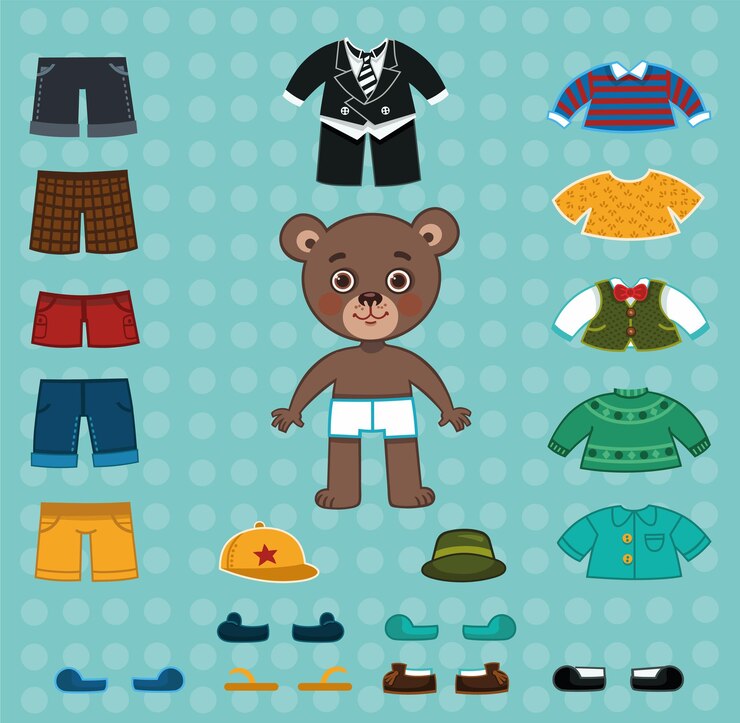 Vetor boneca de papel de ilustração vetorial de urso papai para jogos de vestir