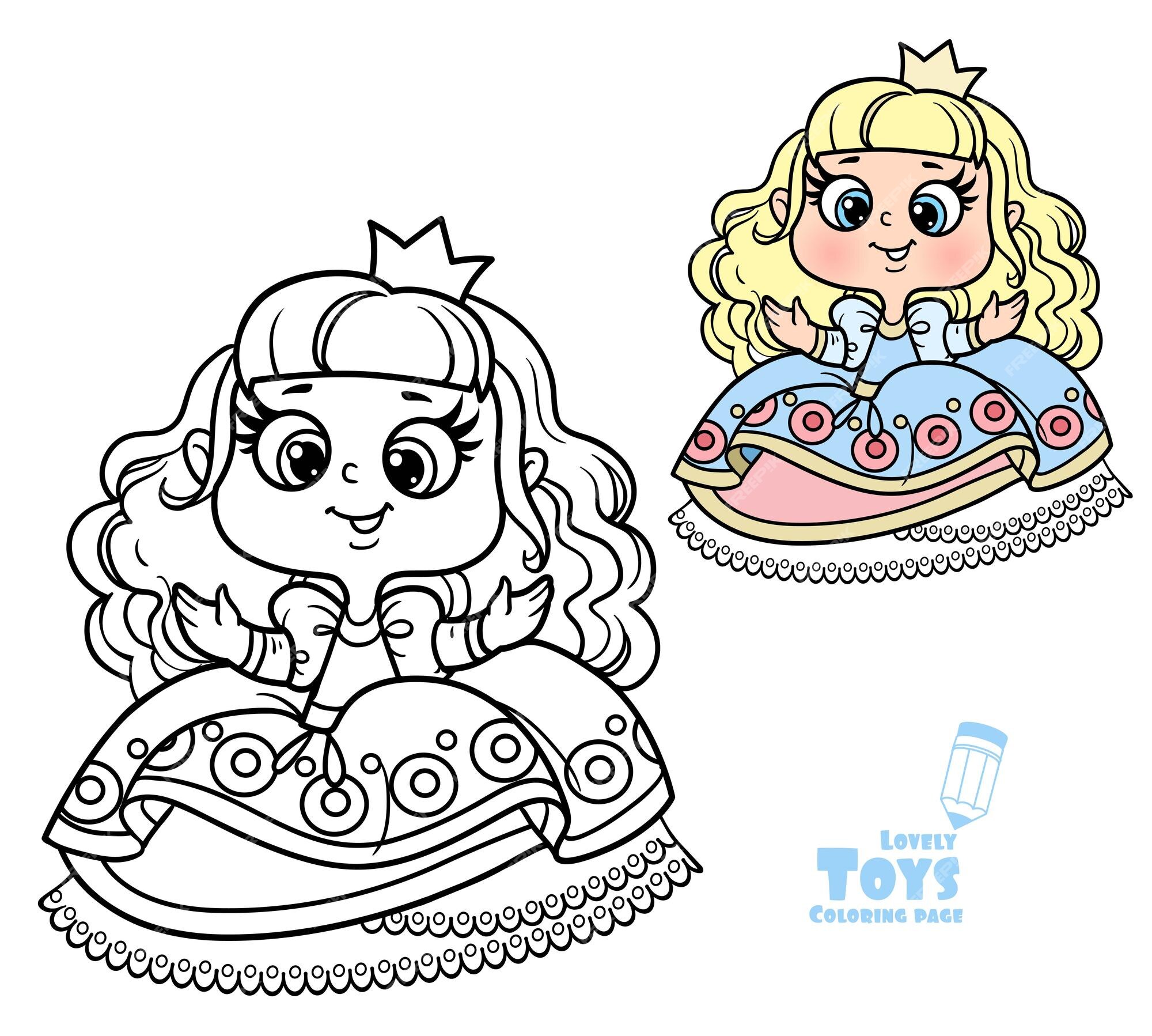 Menina Bonito Desenho Animado Com Boneca Brinquedos Delineados Para Colorir  vetor(es) de stock de ©yadviga 649446728