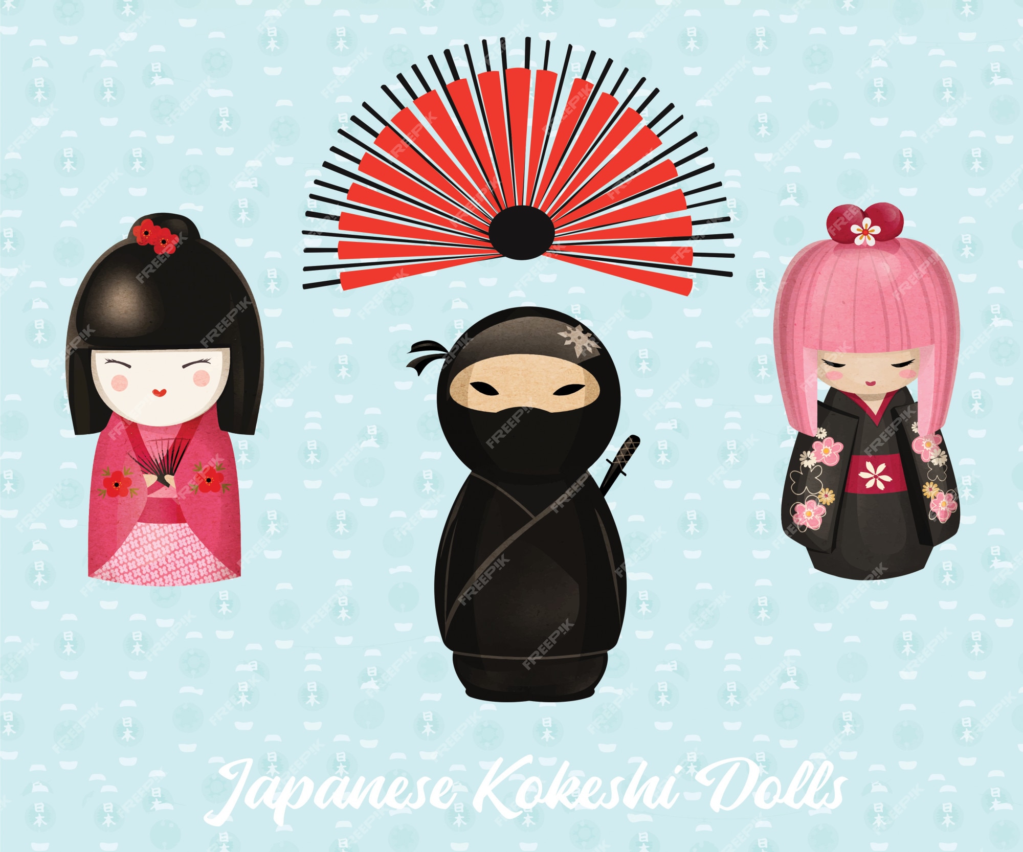 Kawaii Pequenas Bonecas Kokeshi Tradicionais Meninas Japonesas Quimono  Ilustrações Vetoriais imagem vetorial de arizona--dream© 439552022