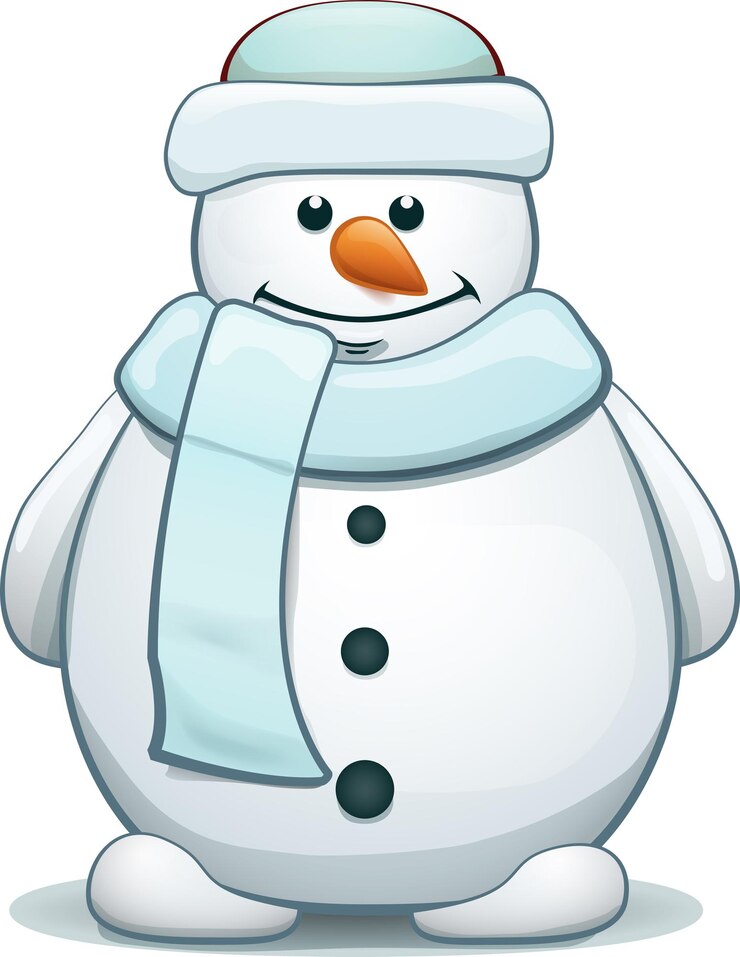 Vetor boneco de neve bonito de pé sobre um fundo branco. isolado