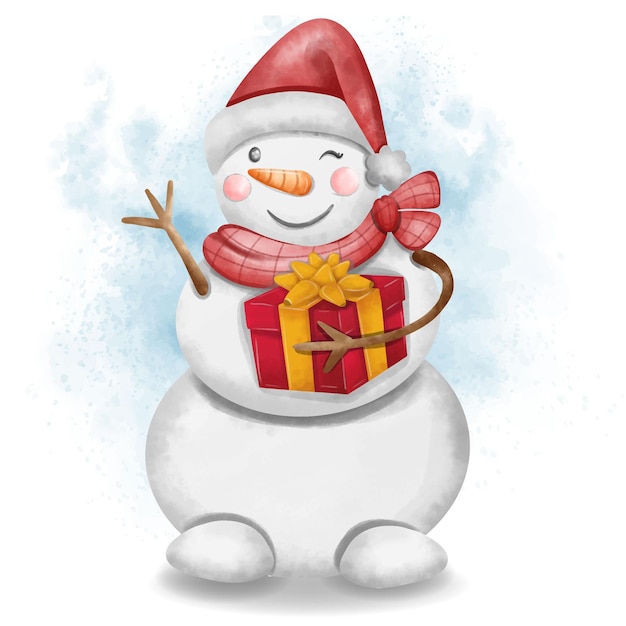 Boneco de neve de personagem de Natal com caixa de presente