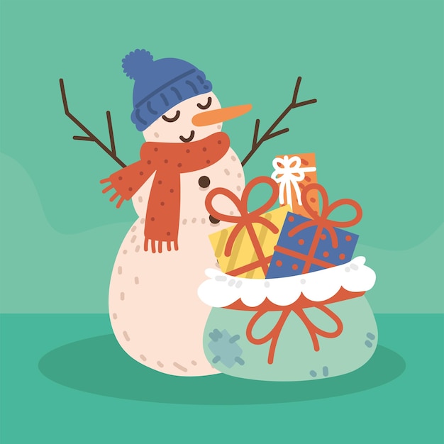 Boneco de neve e presentes de natal