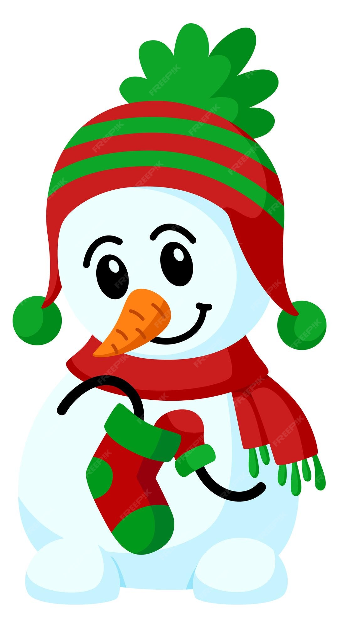 Boneco de neve fofo com meia de presente de natal personagem de desenho  animado feliz | Vetor Premium