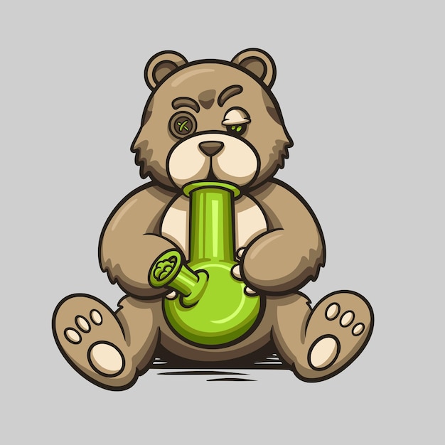 Vetor bongs de urso fuma desenho de maconha