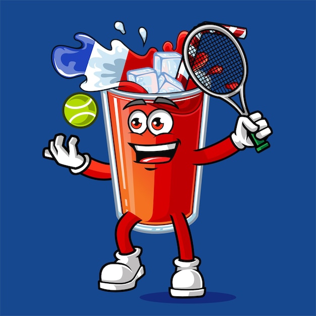 Vetor bonita bandeira de bebida da frança jogando tênis ilustração de mascote vetorial