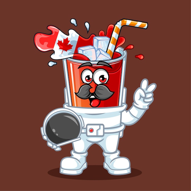 Bonita bandeira de bebida do canadá ilustração de mascote vetorial de astronauta