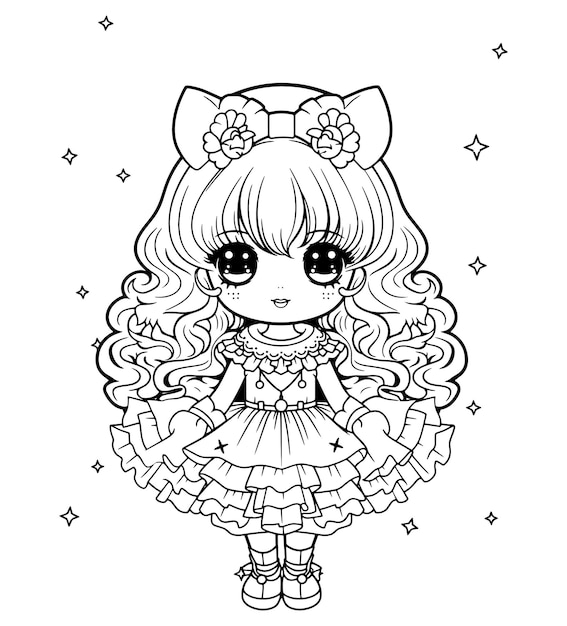 Bonita boneca kawaii manga desenho para colorir