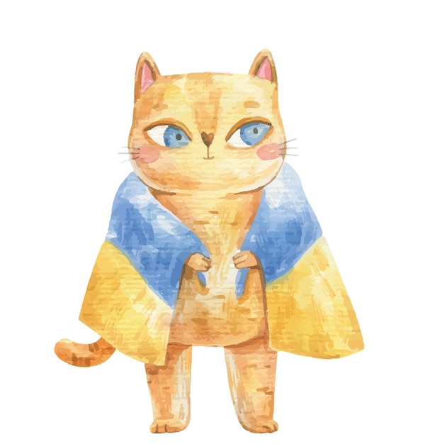 Bonita ilustração infantil pintada à mão com motivos patrióticos gatos fofos de desenho animado