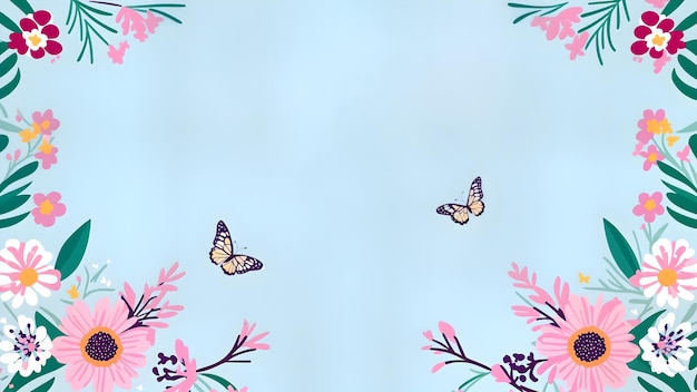 Vetor bonitas borboletas planas e flores ilustração de moldura
