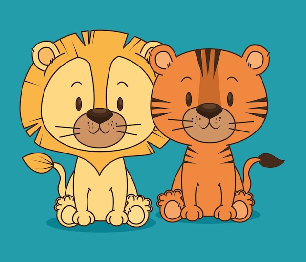 Bonitinho e pequeno leão e tigre personagens