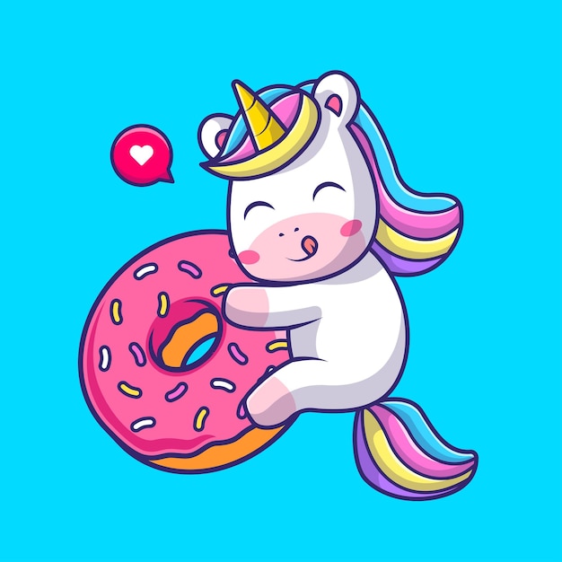 Bonito abraço de unicórnio rosquinha ilustração do ícone do vetor. Conceito de ícone de comida animal isolado plano