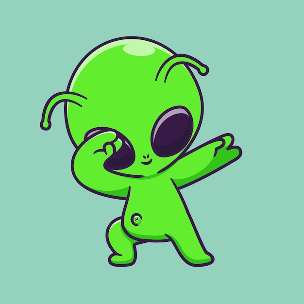 Bonito Alien Dabbing Ilustração Do ícone Do Vetor Dos Desenhos Animados. Conceito de ícone de férias de ciência isolado Premium