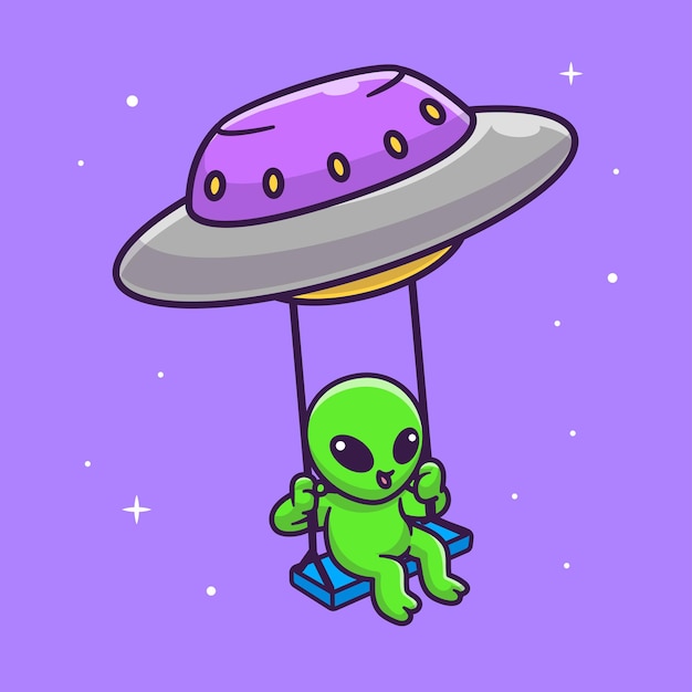 Bonito alienígena captura ufo nave espacial dos desenhos animados  ilustração do ícone do vetor. ciência tecnologia isolado apartamento