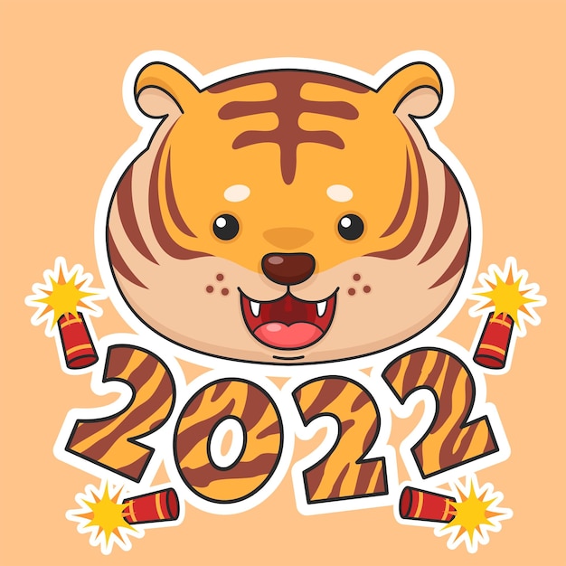 Vetor bonito ano novo chinês tigre e fogos de artifício