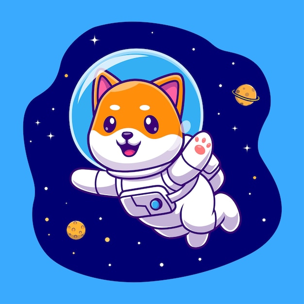 Vetor bonito astronauta de shiba inu flutuando no espaço ilustração de ícone vetorial dos desenhos animados ícone de ciência animal