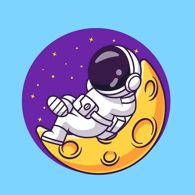 Bonito astronauta dormindo na lua dos desenhos animados ilustração do ícone do vetor. Ícone de ciência tecnologia isolado