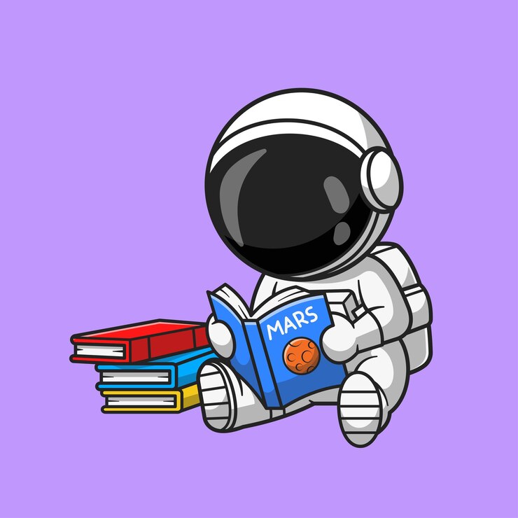 Vetor bonito astronauta lendo livro cartoon vetor ícone ilustração. tecnologia educação ícone conceito isolado premium vector.flat estilo dos desenhos animados