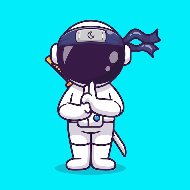 Vetor bonito astronauta ninja em pé desenhos animados ícone vetorial ilustração ciência tecnologia ícone isolado