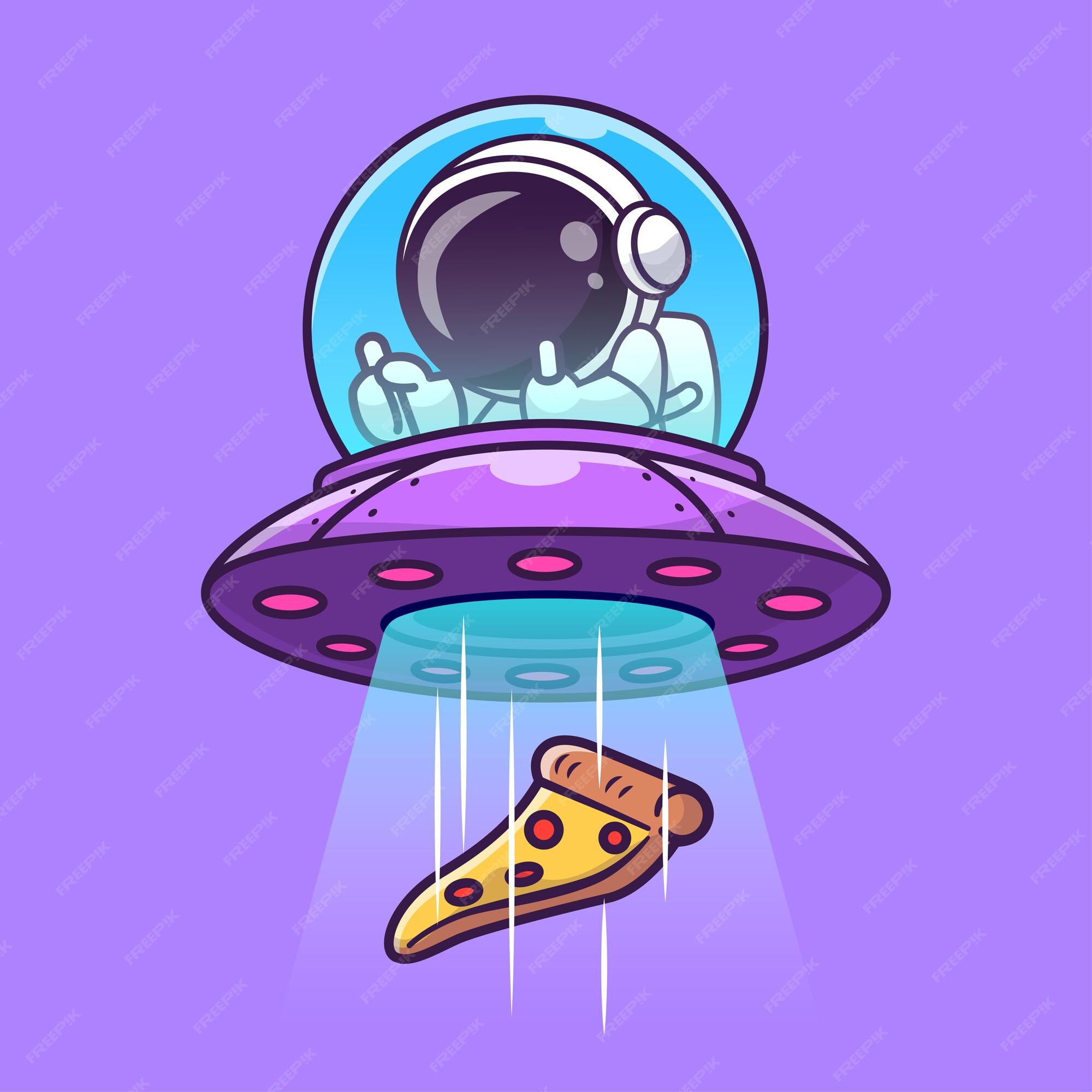 Astronauta alienígena fofo com desenho animado de ilustração de OVNI,  Gráficos - Envato Elements