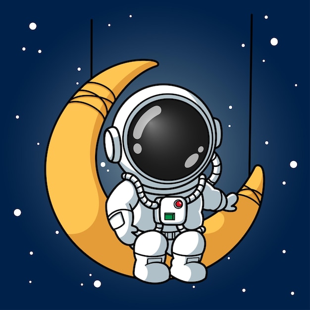 Bonito astronauta sentado na lua crescente