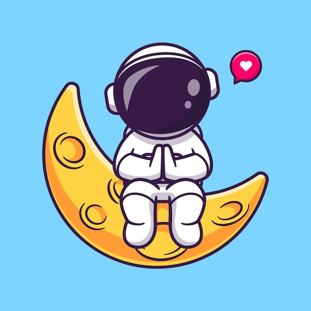 Bonito astronauta sentado na lua desenhos animados ilustração em vetor ícone. ciência tecnologia ícone conceito isolado vetor premium. estilo de desenho animado plano