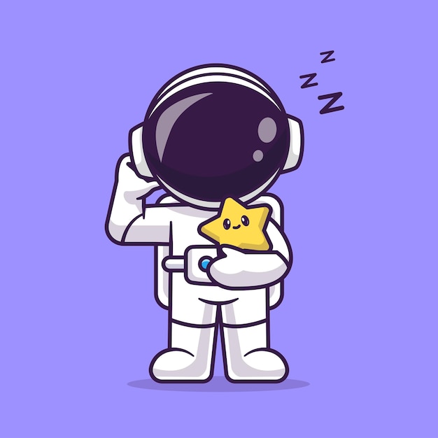 Bonito astronauta sonolento segurando bonito estrela dos desenhos animados ícone ilustração vetorial ciência tecnologia ícone