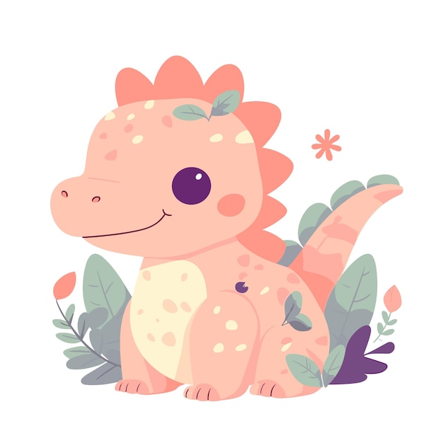 Bonito bebê dinossauro vermelho em ilustração vetorial estilo kawaii