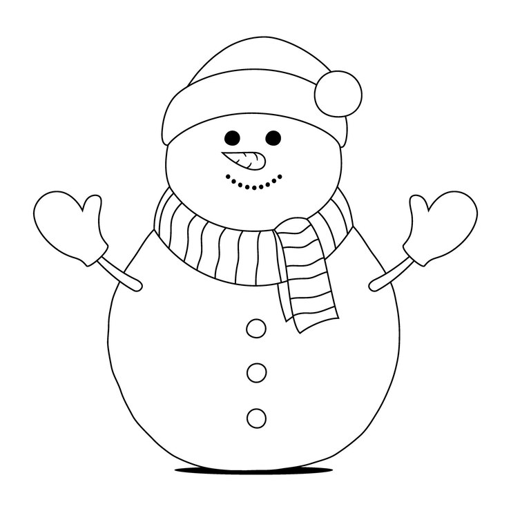 Vetor bonito boneco de neve feliz ilustração em vetor esboço de página de livro para colorir