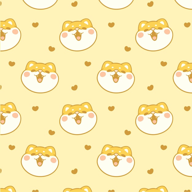Bonito cão shiba inu desenho animado kawaii padrão perfeito