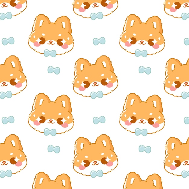 Bonito cão shiba inu desenho animado kawaii padrão perfeito