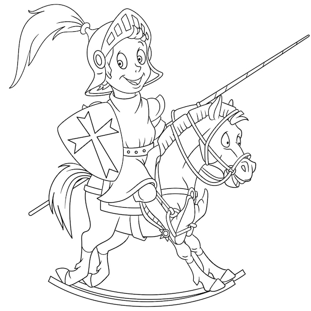 Bonito cavaleiro medieval. Página do livro de colorir dos desenhos animados para crianças.