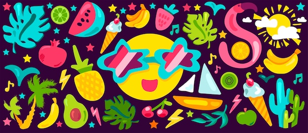 Bonito colorido tropical feliz verão desenho vetorial