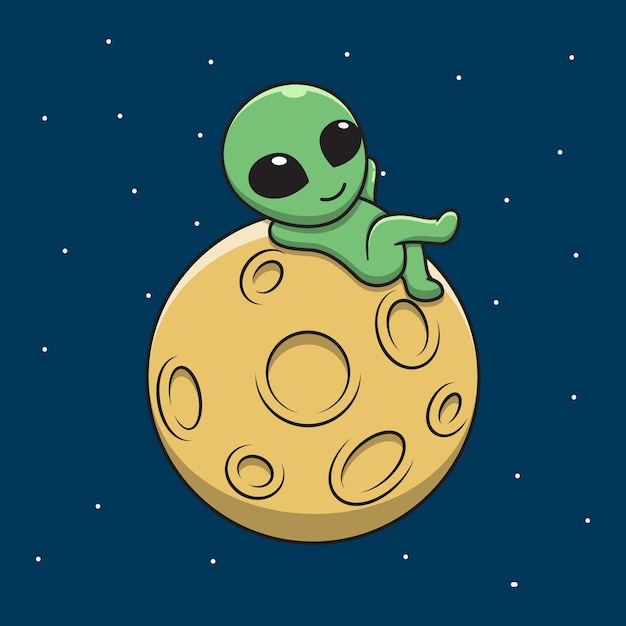 alienígena bonito com ilustração de ícones de vetor de desenho de lua.  conceito de desenho animado plano. adequado para qualquer projeto criativo.  15095499 Vetor no Vecteezy