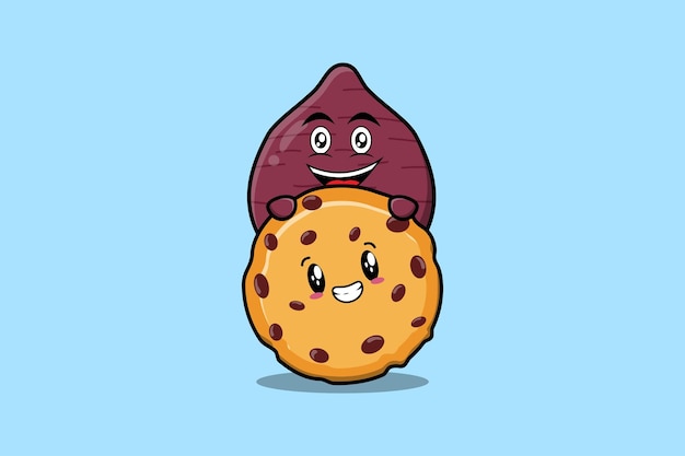 Bonito desenho animado de batata-doce escondido em biscoitos