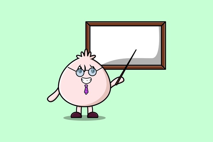 Vetor bonito desenho animado dim sum ensinando com quadro branco