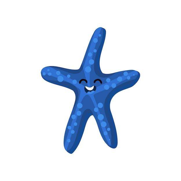 Bonito desenho animado feliz estrela do mar azul personagem invertebrado mar animal cartoon ilustração em um fundo branco