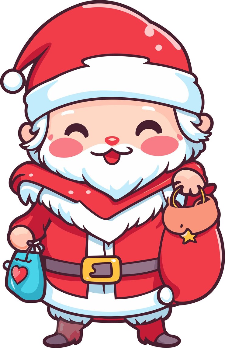 Vetor bonito desenho animado papai noel chegando no dia de natal com ilustração vetorial de presentes