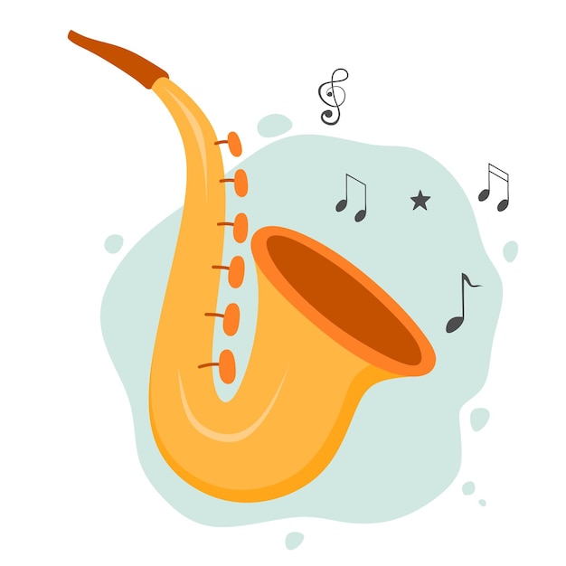 Bonito desenho animado saxofone instrumento musical estilo desenhado à mão